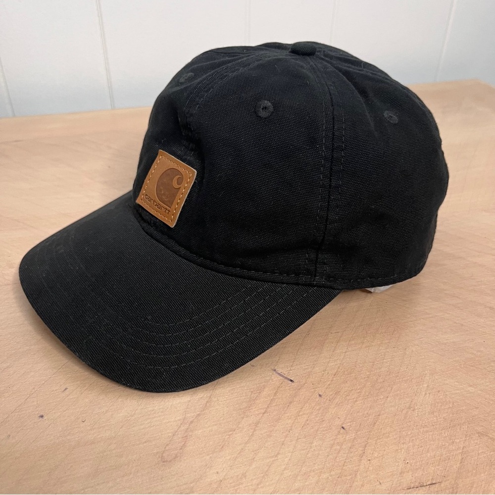 Carhartt Black Canvas Cap Hat with Brown Logo Patch